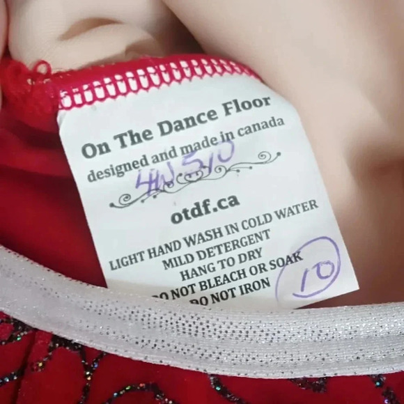 On The Dance Floor Red velvet and silver details dance costume - Picture 6 of 6